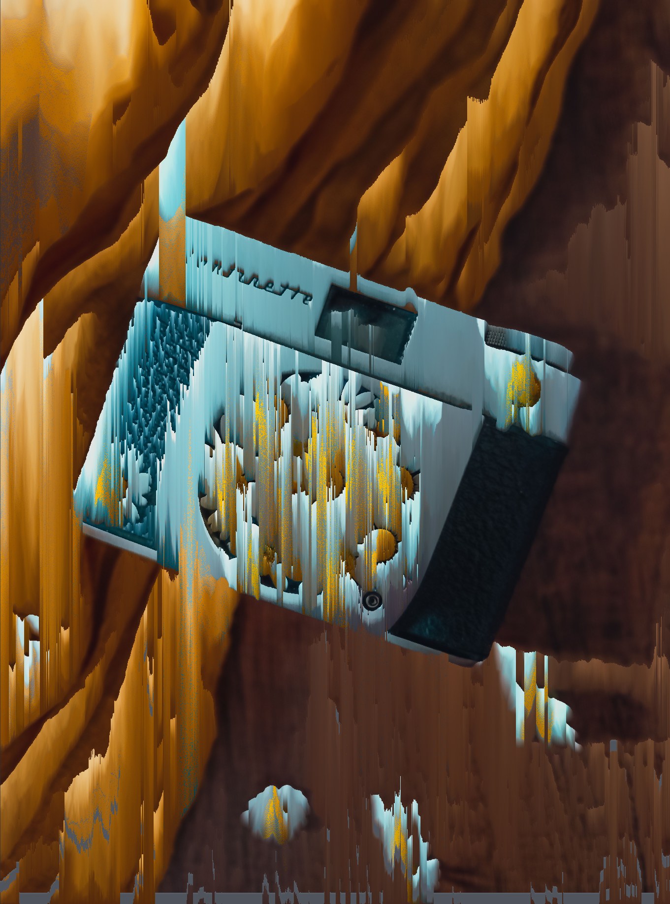 The same photo with bloom's pixel sort modifier applied